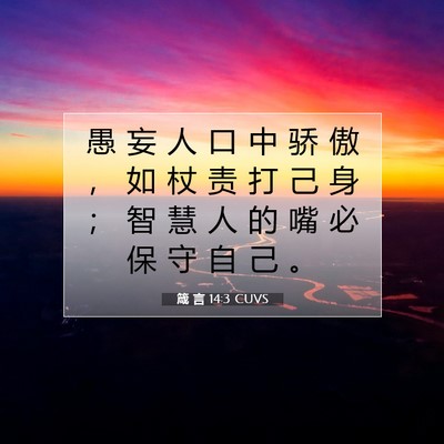 Picture 07 - 箴 言 14:3 CUVS - 愚 妄 人 口 中 骄 傲 ， 如 杖 责 打 - Bible Verse Picture