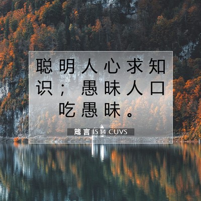 Picture 07 - 箴 言 15:14 CUVS - 聪 明 人 心 求 知 识 ； 愚 昧 人 口 - Bible Verse Picture