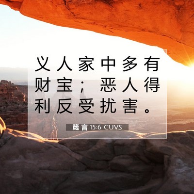 Picture 07 - 箴 言 15:6 CUVS - 义 人 家 中 多 有 财 宝 ； 恶 人 得 - Bible Verse Picture