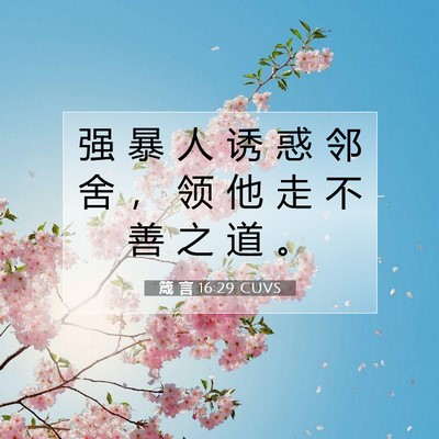 Picture 07 - 箴 言 16:29 CUVS - 强 暴 人 诱 惑 邻 舍 ， 领 他 走 不 - Bible Verse Picture