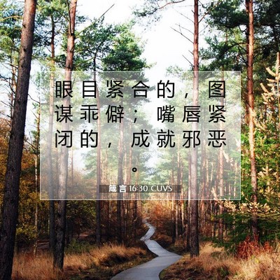 Picture 07 - 箴 言 16:30 CUVS - 眼 目 紧 合 的 ， 图 谋 乖 僻 ； 嘴 - Bible Verse Picture