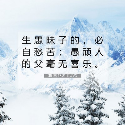 Picture 07 - 箴 言 17:21 CUVS - 生 愚 昧 子 的 ， 必 自 愁 苦 ； 愚 - Bible Verse Picture