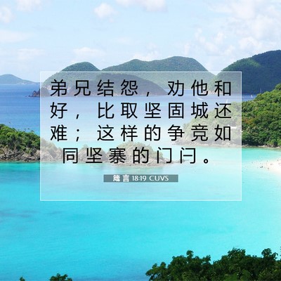 Picture 07 - 箴 言 18:19 CUVS - 弟 兄 结 怨 ， 劝 他 和 好 ， 比 取 - Bible Verse Picture