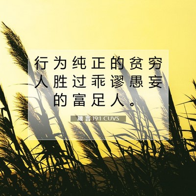 Picture 07 - 箴 言 19:1 CUVS - 行 为 纯 正 的 贫 穷 人 胜 过 乖 谬 - Bible Verse Picture