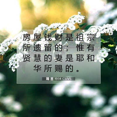 Picture 07 - 箴 言 19:14 CUVS - 房 屋 钱 财 是 祖 宗 所 遗 留 的 ； - Bible Verse Picture