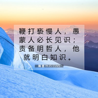 Picture 07 - 箴 言 19:25 CUVS - 鞭 打 亵 慢 人 ， 愚 蒙 人 必 长 见 - Bible Verse Picture