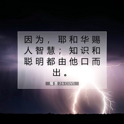 Picture 07 - 箴 言 2:6 CUVS - 因 为 ， 耶 和 华 赐 人 智 慧 ； 知 - Bible Verse Picture