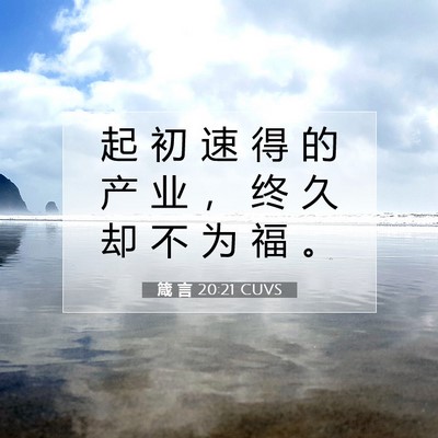 Picture 07 - 箴 言 20:21 CUVS - 起 初 速 得 的 产 业 ， 终 久 却 不 - Bible Verse Picture