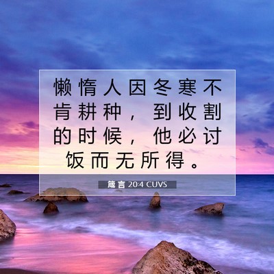 Picture 07 - 箴 言 20:4 CUVS - 懒 惰 人 因 冬 寒 不 肯 耕 种 ， 到 - Bible Verse Picture