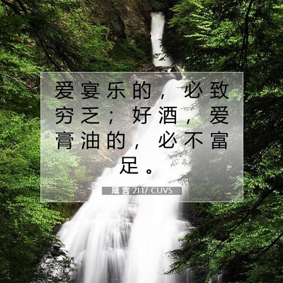 Picture 07 - 箴 言 21:17 CUVS - 爱 宴 乐 的 ， 必 致 穷 乏 ； 好 酒 - Bible Verse Picture