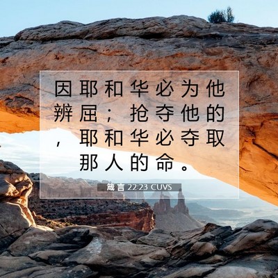 Picture 07 - 箴 言 22:23 CUVS - 因 耶 和 华 必 为 他 辨 屈 ； 抢 夺 - Bible Verse Picture