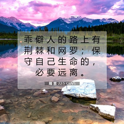 Picture 07 - 箴 言 22:5 CUVS - 乖 僻 人 的 路 上 有 荆 棘 和 网 罗 - Bible Verse Picture