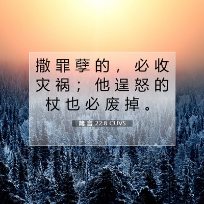 Picture 07 - 箴 言 22:8 CUVS - 撒 罪 孽 的 ， 必 收 灾 祸 ； 他 逞 - Bible Verse Picture