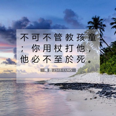 Picture 07 - 箴 言 23:13 CUVS - 不 可 不 管 教 孩 童 ； 你 用 杖 打 - Bible Verse Picture