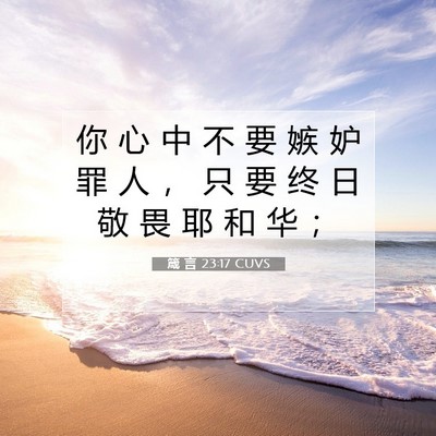 Picture 07 - 箴 言 23:17 CUVS - 你 心 中 不 要 嫉 妒 罪 人 ， 只 要 - Bible Verse Picture