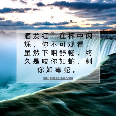 Picture 07 - 箴 言 23:31 CUVS - 酒 发 红 ， 在 杯 中 闪 烁 ， 你 不 - Bible Verse Picture