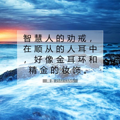 Picture 07 - 箴 言 25:12 CUVS - 智 慧 人 的 劝 戒 ， 在 顺 从 的 人 - Bible Verse Picture
