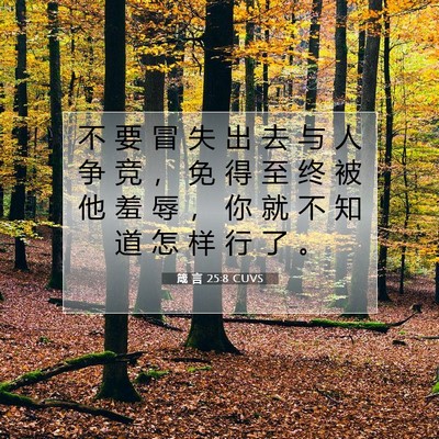 Picture 07 - 箴 言 25:8 CUVS - 不 要 冒 失 出 去 与 人 争 竞 ， 免 - Bible Verse Picture