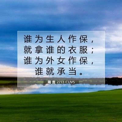 Picture 07 - 箴 言 27:13 CUVS - 谁 为 生 人 作 保 ， 就 拿 谁 的 衣 - Bible Verse Picture