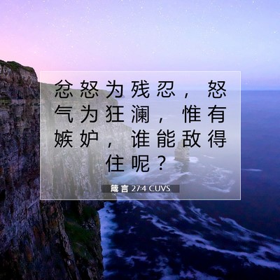 Picture 07 - 箴 言 27:4 CUVS - 忿 怒 为 残 忍 ， 怒 气 为 狂 澜 ， - Bible Verse Picture