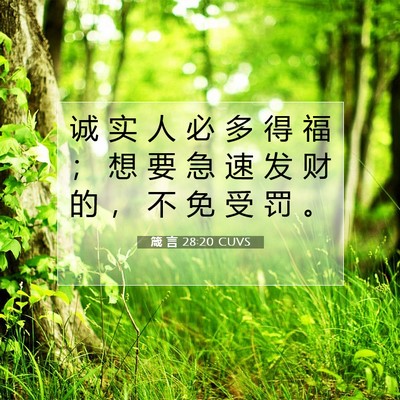 Picture 07 - 箴 言 28:20 CUVS - 诚 实 人 必 多 得 福 ； 想 要 急 速 - Bible Verse Picture