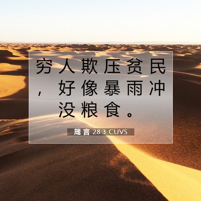 Picture 07 - 箴 言 28:3 CUVS - 穷 人 欺 压 贫 民 ， 好 像 暴 雨 冲 - Bible Verse Picture