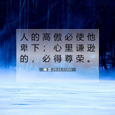 Picture 07 - 箴 言 29:23 CUVS - 人 的 高 傲 必 使 他 卑 下 ； 心 里 - Bible Verse Picture