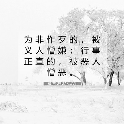 Picture 07 - 箴 言 29:27 CUVS - 为 非 作 歹 的 ， 被 义 人 憎 嫌 ； - Bible Verse Picture