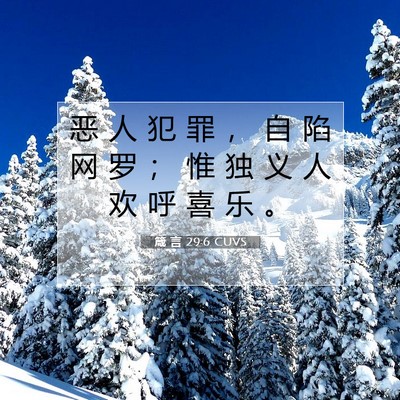 Picture 07 - 箴 言 29:6 CUVS - 恶 人 犯 罪 ， 自 陷 网 罗 ； 惟 独 - Bible Verse Picture
