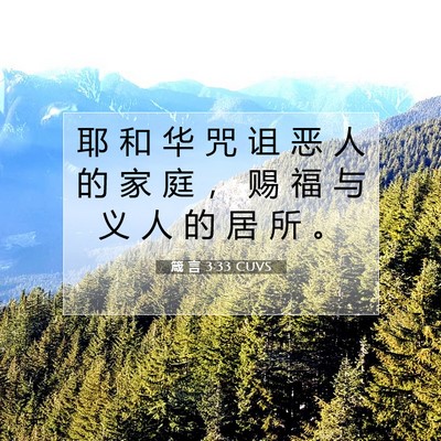 Picture 07 - 箴 言 3:33 CUVS - 耶 和 华 咒 诅 恶 人 的 家 庭 ， 赐 - Bible Verse Picture