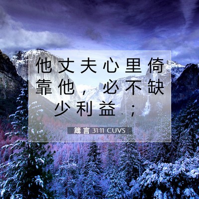 Picture 07 - 箴 言 31:11 CUVS - 他 丈 夫 心 里 倚 靠 他 ， 必 不 缺 - Bible Verse Picture