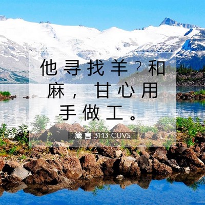 Picture 07 - 箴 言 31:13 CUVS - 他 寻 找 羊 ? 和 麻 ， 甘 心 用 手 做 - Bible Verse Picture
