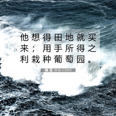 Picture 07 - 箴 言 31:16 CUVS - 他 想 得 田 地 就 买 来 ； 用 手 所 - Bible Verse Picture