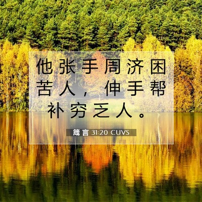 Picture 07 - 箴 言 31:20 CUVS - 他 张 手 周 济 困 苦 人 ， 伸 手 帮 - Bible Verse Picture