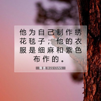 Picture 07 - 箴 言 31:22 CUVS - 他 为 自 己 制 作 绣 花 毯 子 ； 他 - Bible Verse Picture
