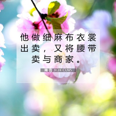 Picture 07 - 箴 言 31:24 CUVS - 他 做 细 麻 布 衣 裳 出 卖 ， 又 将 - Bible Verse Picture