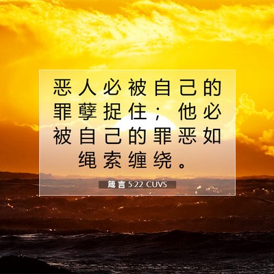 Picture 07 - 箴 言 5:22 CUVS - 恶 人 必 被 自 己 的 罪 孽 捉 住 ； - Bible Verse Picture