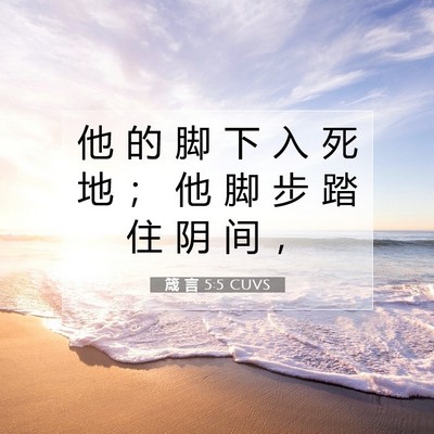 Picture 07 - 箴 言 5:5 CUVS - 他 的 脚 下 入 死 地 ； 他 脚 步 踏 - Bible Verse Picture