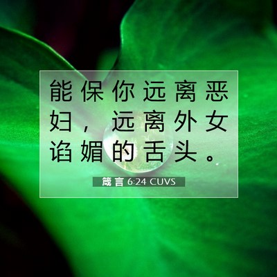 Picture 07 - 箴 言 6:24 CUVS - 能 保 你 远 离 恶 妇 ， 远 离 外 女 - Bible Verse Picture