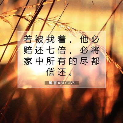 Picture 07 - 箴 言 6:31 CUVS - 若 被 找 着 ， 他 必 赔 还 七 倍 ， - Bible Verse Picture