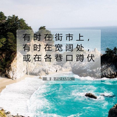 Picture 07 - 箴 言 7:12 CUVS - 有 时 在 街 市 上 ， 有 时 在 宽 阔 - Bible Verse Picture
