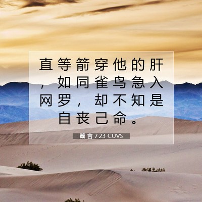 Picture 07 - 箴 言 7:23 CUVS - 直 等 箭 穿 他 的 肝 ， 如 同 雀 鸟 - Bible Verse Picture