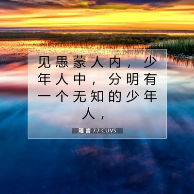 Picture 07 - 箴 言 7:7 CUVS - 见 愚 蒙 人 内 ， 少 年 人 中 ， 分 - Bible Verse Picture