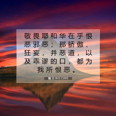 Picture 07 - 箴 言 8:13 CUVS - 敬 畏 耶 和 华 在 乎 恨 恶 邪 恶 ； - Bible Verse Picture