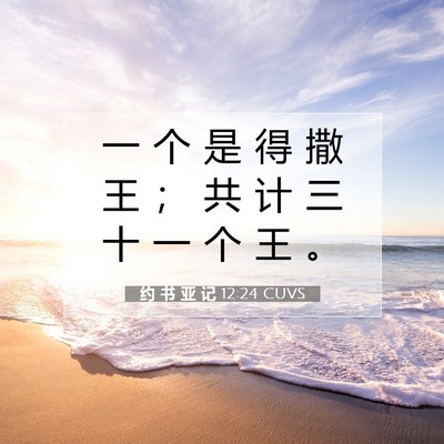 Picture 07 - 约 书 亚 记 12:24 CUVS - 一 个 是 得 撒 王 ； 共 计 三 十 一 - Bible Verse Picture