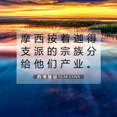Picture 07 - 约 书 亚 记 13:24 CUVS - 摩 西 按 着 迦 得 支 派 的 宗 族 分 - Bible Verse Picture