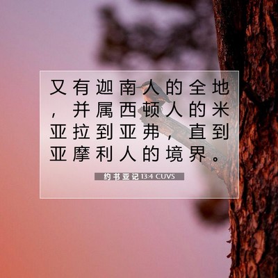 Picture 07 - 约 书 亚 记 13:4 CUVS - 又 有 迦 南 人 的 全 地 , 并 属 西 - Bible Verse Picture