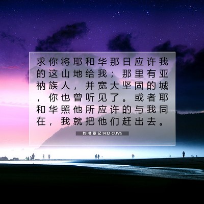 Picture 07 - 约 书 亚 记 14:12 CUVS - 求 你 将 耶 和 华 那 日 应 许 我 的 - Bible Verse Picture