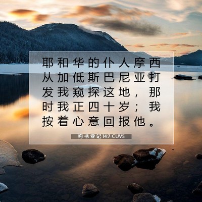 Picture 07 - 约 书 亚 记 14:7 CUVS - 耶 和 华 的 仆 人 摩 西 从 加 低 斯 - Bible Verse Picture