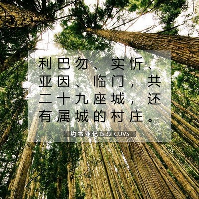 Picture 07 - 约 书 亚 记 15:32 CUVS - 利 巴 勿 、 实 忻 、 亚 因 、 临 门 - Bible Verse Picture